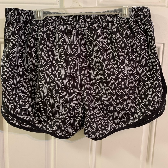 Calvin Klein Shorts Womens XL Black White Running Athletic Lined Pull On Logo - Picture 2 of 6